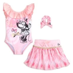 Disney Minnie Mouse Pink Swimsuit And Hair Scrunchie Set For Girls